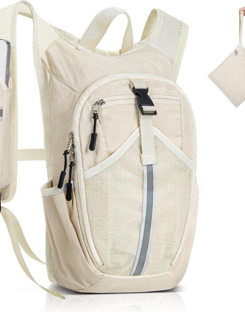 Small Hiking Backpack 10L- Lightweight Packable Foldable Backpack for Travel Camping Outdoor Commute, Compact Rucksack for Women Men(Beige)