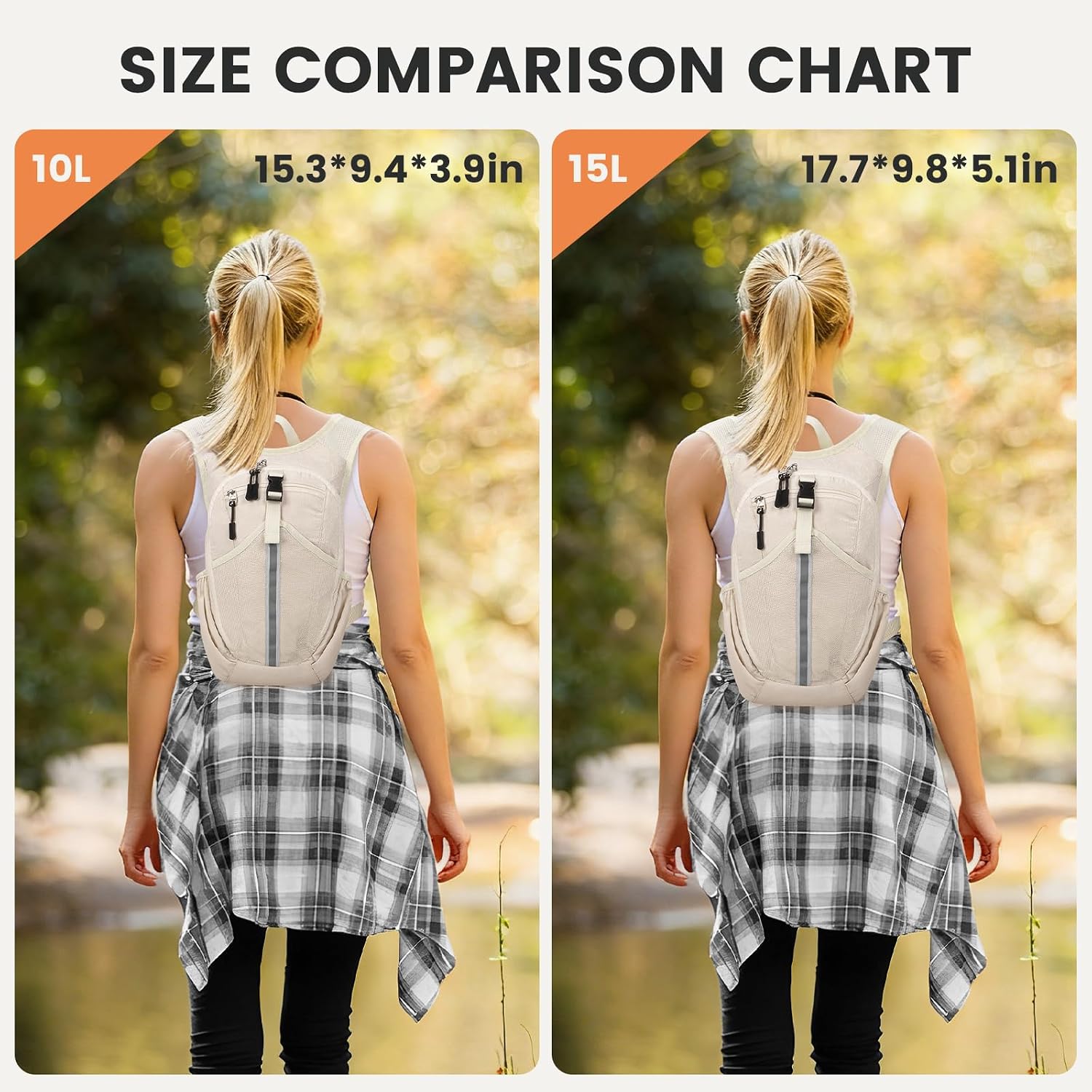 Small Hiking Backpack 10L- Lightweight Packable Foldable Backpack for Travel Camping Outdoor Commute, Compact Rucksack for Women Men(Beige) - Image 4