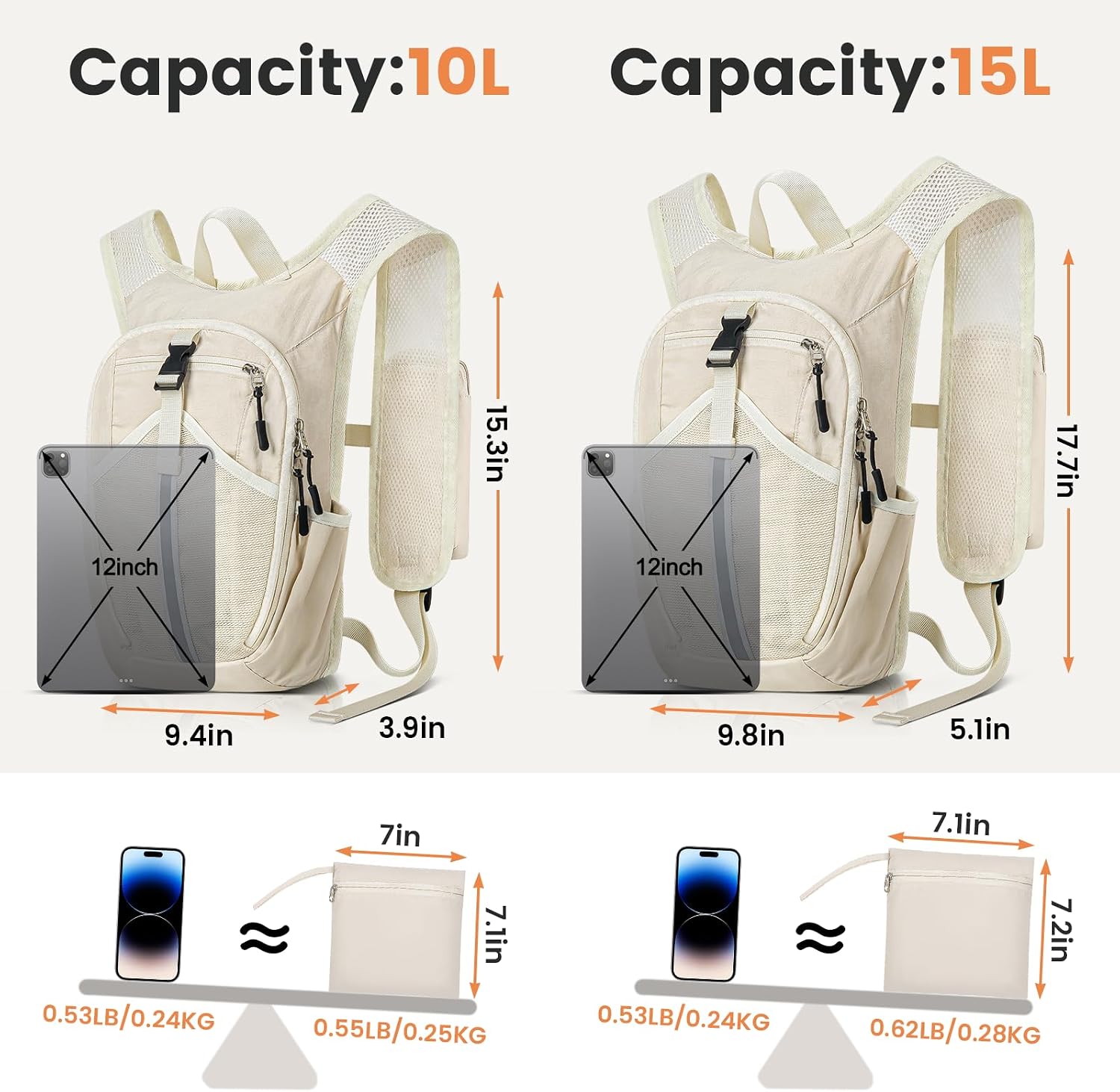 Small Hiking Backpack 10L- Lightweight Packable Foldable Backpack for Travel Camping Outdoor Commute, Compact Rucksack for Women Men(Beige) - Image 5