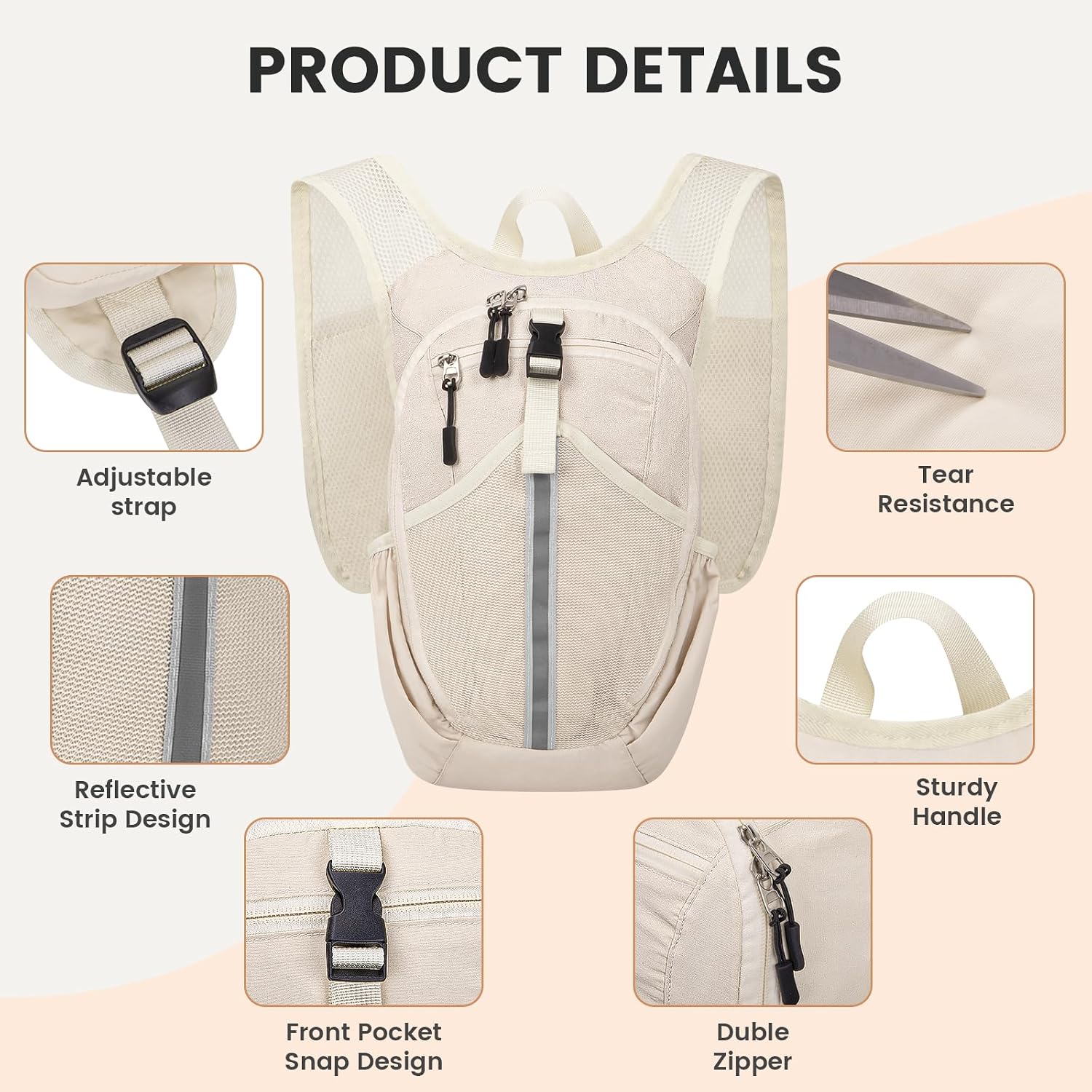 Small Hiking Backpack 10L- Lightweight Packable Foldable Backpack for Travel Camping Outdoor Commute, Compact Rucksack for Women Men(Beige) - Image 6