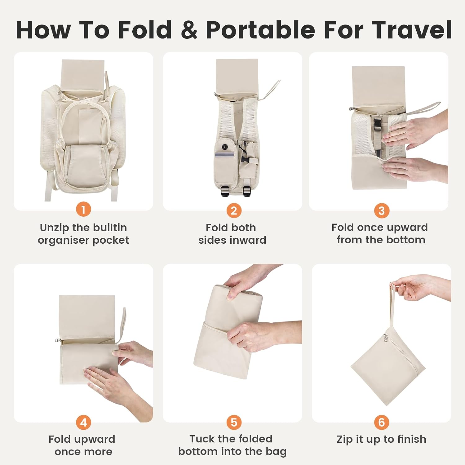 Small Hiking Backpack 10L- Lightweight Packable Foldable Backpack for Travel Camping Outdoor Commute, Compact Rucksack for Women Men(Beige) - Image 7