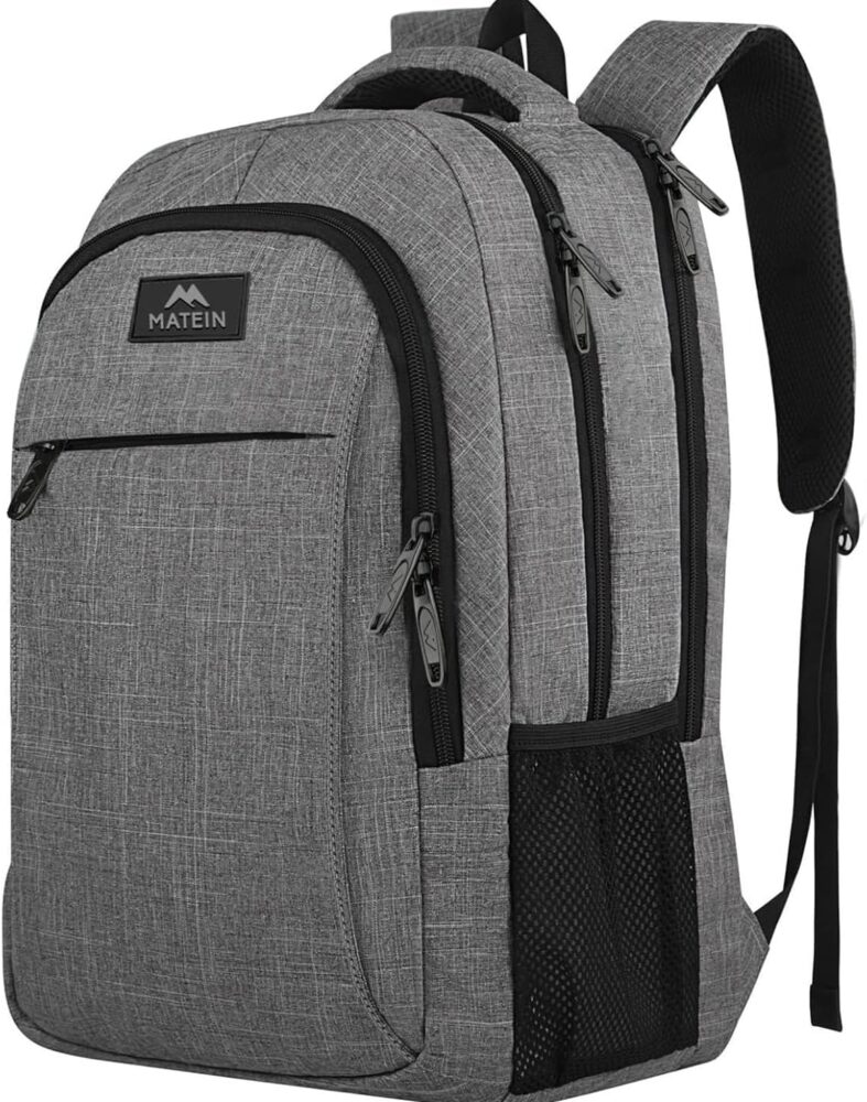 MATEIN Travel Laptop Backpack, 15.6 Inch College School Computer Bag, Grey | Slim Sturdy Business Daypack, Anti Theft Bookbag, Water Resistant, Gift for Men & Women, Personal Item Bag, Mochilas